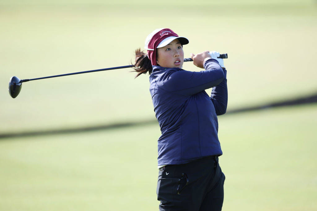 Ruoning Yin of China tees off on the second hole during Day One of the AIG Women's Open